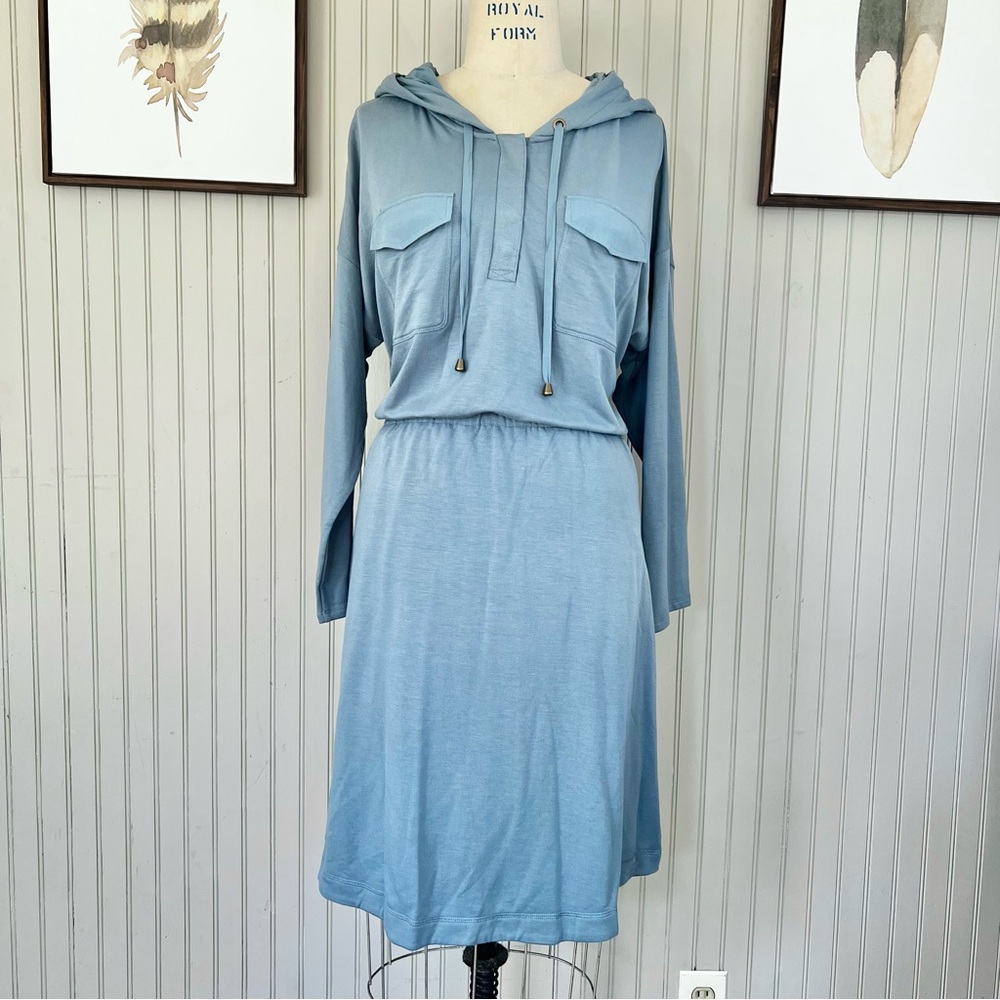 Soft Surroundings Spring Blue Shirt Dress with a gathered waist Size 1X